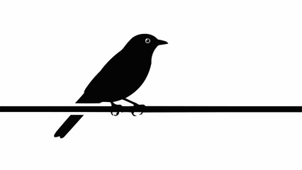 Obraz premium Silhouette of a Bird Perched on a Wire Against a White Background.