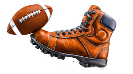 action shot of football boot kicking ball on white background