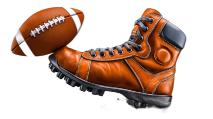 action shot of football boot kicking ball on white background