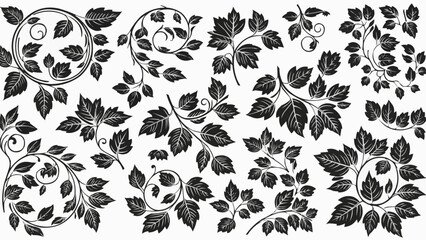 Vintage Botanical Illustration of Maple Leaves and Swirling Vines. © fusa