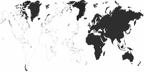 Obraz premium A stark black and white illustration of the world s continents and oceans