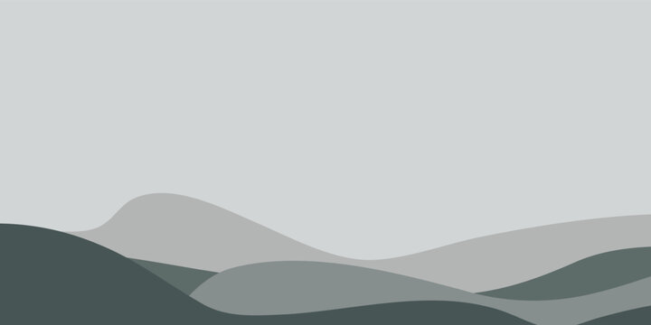 Minimalist abstract gray landscape illustration with smooth layered wavy hills and subtle tonal variations.