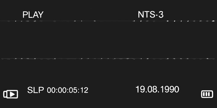 Vintage vhs tape display with play button timecode and date information