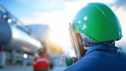 Welder at Work: A skilled welder, clad in a protective helmet, meticulously works on a metal structure, a display of craftsmanship and dedication in the field.