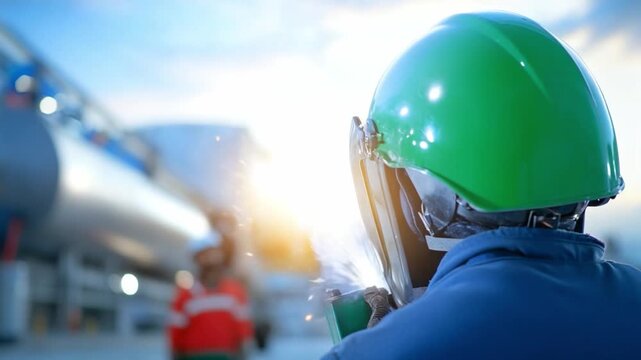 Welder at Work: A skilled welder, clad in a protective helmet, meticulously works on a metal structure, a display of craftsmanship and dedication in the field.