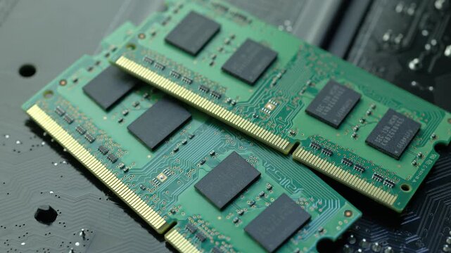 KYIV, UKRAINE - DECEMBER 20, 2025: Close up of laptop memory sticks on backward of motherboard