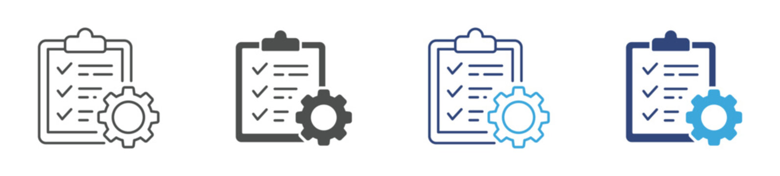 Process Management Icon Set, Checklist with Gear icon, Task Checklist Icon, Workflow Optimization and Business Operations Concept, Vector Illustration