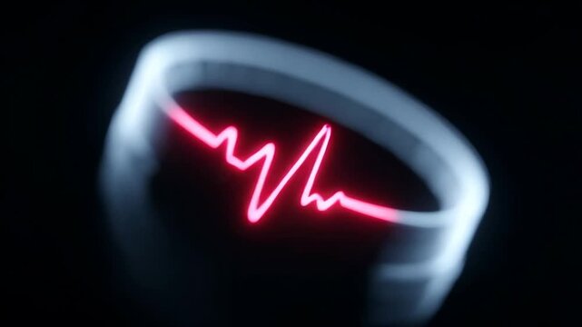 Online health check concept featuring glowing red heart rate monitor and heartbeat graph fitness tracker for health monitoring