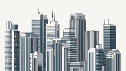 Fototapeta premium Modern Cityscape Skyline with Diverse Skyscrapers and Buildings.