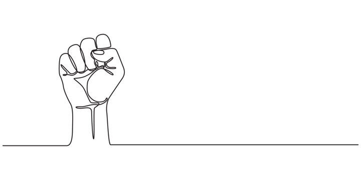 fist upwards one continuous line art. outline border frame, Continuous line hand clenched fist.one line drawing of hand clenched fist upwards, Fist upwards one continuous line art. outline border.