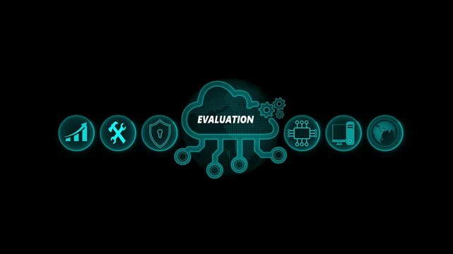 Evaluation Performance quality assessment business technology internet concept. Business, Technology, Internet and network concept. Cloud icon with data icon on world background