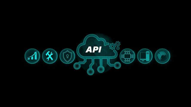 API - Application Programming Interface. Business, Technology, Internet and network concept. Cloud computing for data storage, Cloud icon with data icon on world background