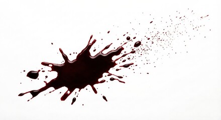 Fototapeta premium Dark red liquid splattered and dripping on a white background blood splash