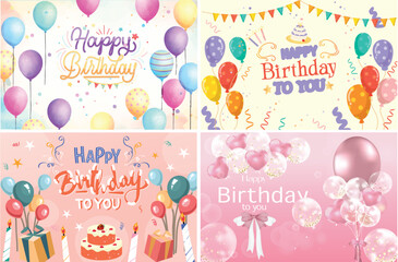 Colorful Happy Birthday Designs Set