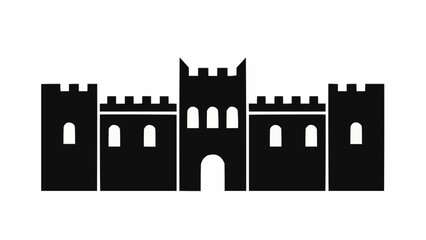 Black Silhouette of a Medieval Castle with Towers and Battlements. © Keyu