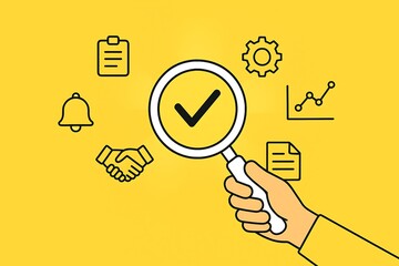 Professional business woman using a digital tablet to approve a project with a green check mark