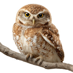 Small Owl Perched on a Branch With Striking Yellow Eyes in Natural Habitat
