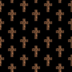 Obraz premium Christian cross seamless pattern isolated on black background