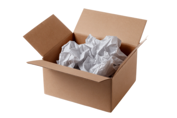 decorative open box with layered tissue paper isolated on transparent background