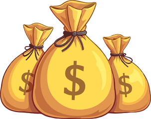 Money bag illustration isolated on white background, gold sack with dollar symbol clipart