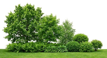 Fototapeta premium Lush Green Garden Foliage and Trees on White Background (39