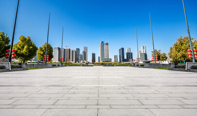 Vibrant Urban Landscape Featuring Modern Architecture and Clear Skies © evening_tao