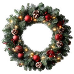 Beautiful Holiday Wreath With Red Ornaments and Pinecones Ready for Festive Decoration