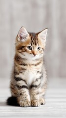 Obraz premium cute baby kitten centered composition, copy space above, clean background, professional stock photo