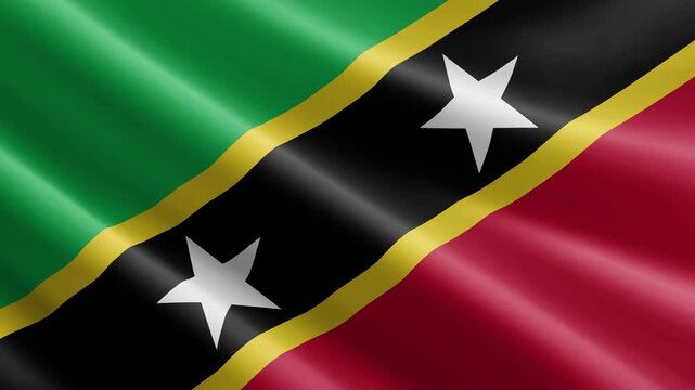 Saint Kitts and Nevis Waving Flag Animation with Realistic Silk Texture Loop