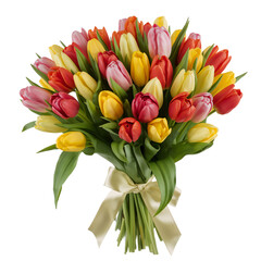 Colorful Tulip Bouquet Arranged With Bright Flowers and Green Leaves for a Cheerful Decoration