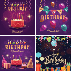 Festive Colorful Happy Birthday Cards