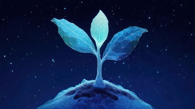 Digital sprout against a starry night - Powered by Adobe