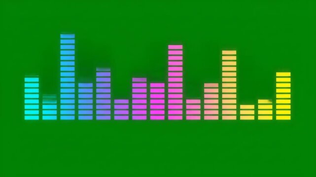 Green Screen Audio Equalizer Spectrum with Colorful Bars Isolated on Chroma Key