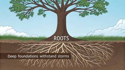 Illustration of a Tree Showing its Roots and Ground Support
