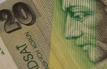 Obraz premium Obverse Side of Slovak 20 Korun Banknote Featuring Prince Pribina Portrait