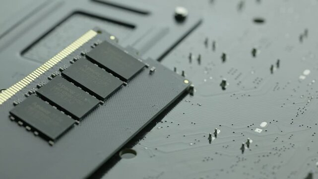 KYIV, UKRAINE - DECEMBER 20, 2025: Backward of computer motherboard and memory stick 