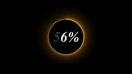 Abstract glowing neon circle loading bar animation on black background . Neon circle in charging percent icon. futuristic technology concept on animation video.. 56% charge available now .