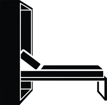 A minimalist black silhouette icon illustrating a fold-down murphy bed from a cabinet