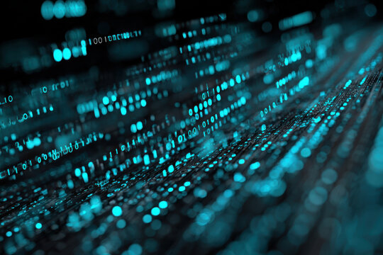 Futuristic data scanner background cyber neon binary code technology abstract digital matrix flows across dark surface with glowing data stream - Powered by Adobe
