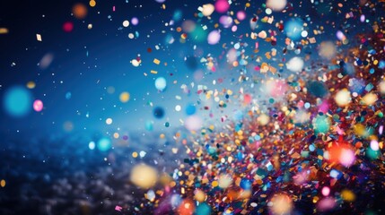 Colorful confetti falls from the sky during a celebration at night
