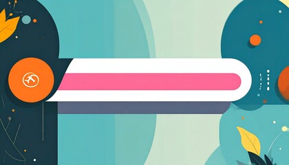 Graphic abstract background with rounded banner over stylized shapes and botanical elements on teal and dark blue backdrop