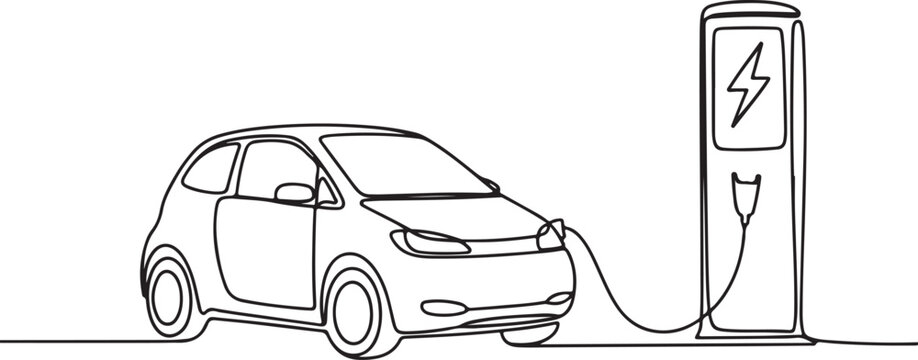  A minimalist, outline-style vector illustration symbolizing sustainable living, renewable energy, and modern, green technology in the automotive industry.