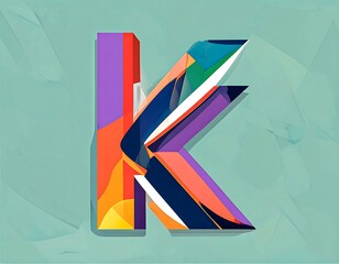 Geometric 'K' art colorful polygons create letter 'K' against a textured, light background. Abstract and vibrant