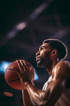 basketball player concentrates intently before shooting a free throw