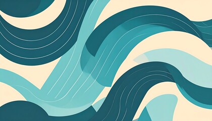 Flowing, abstract illustration of teal waves with light tan background, featuring smooth, curved lines and overlapping forms