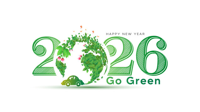 World green eco energy vehicle concept for new year 2026. 