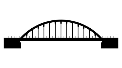 Obraz premium A black and white silhouette illustration of a steel arch bridge against a white background