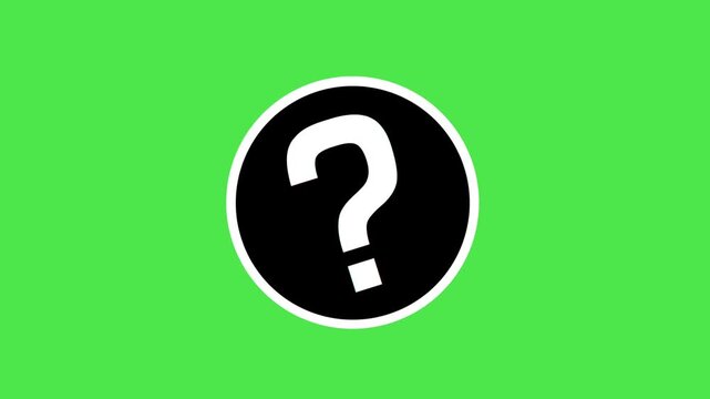 Animated black circle white question mark symbol  on green screen background