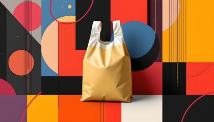 A vibrant scene with a brightly colored background that features an abstract design resembling a mosaic of circles in various colors