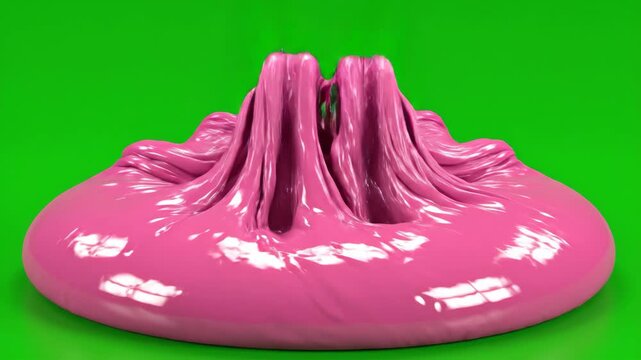 Green Screen Pink Bubblegum Dome Collapsing Inward with Sticky Folds 3D Render